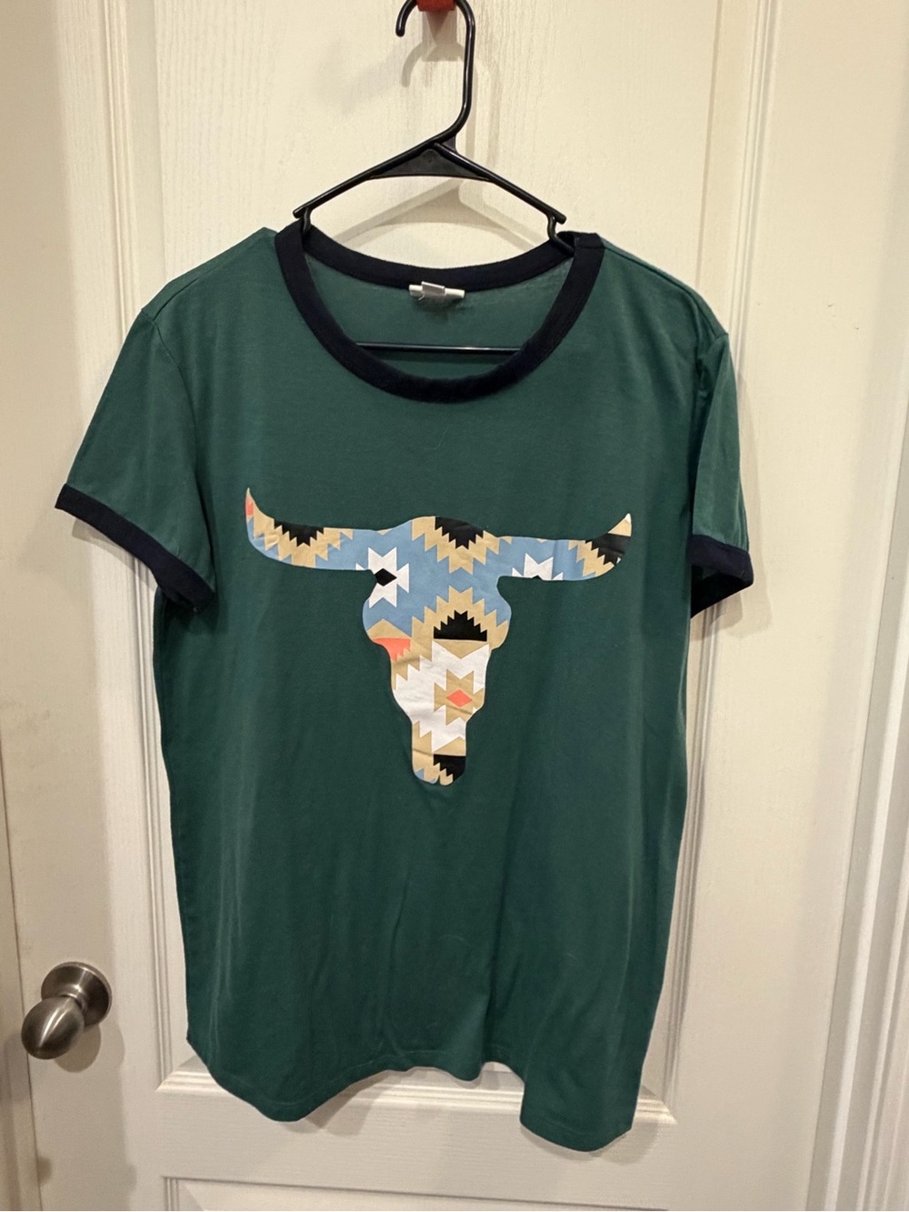 LuLaRoe Forest Green Tee with Black Trim and Multicolor Logo